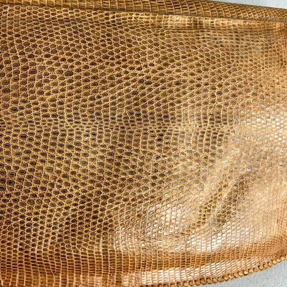 Vintage Folk Crafted Reptile Lizard Skin Crossbody Bag Purse Fold Over Tan - Picture 9 of 16